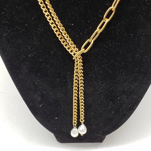 Stainless Steel Gold Plated with Real Fresh Pearl Necklace - Picture 4 of 5